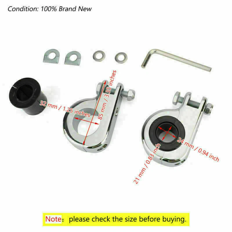 Moto 1.25" 32mm Engine Crash Bar Highway Foot Peg Mount Clamp Bracket For Dyna Foto 2 de 4