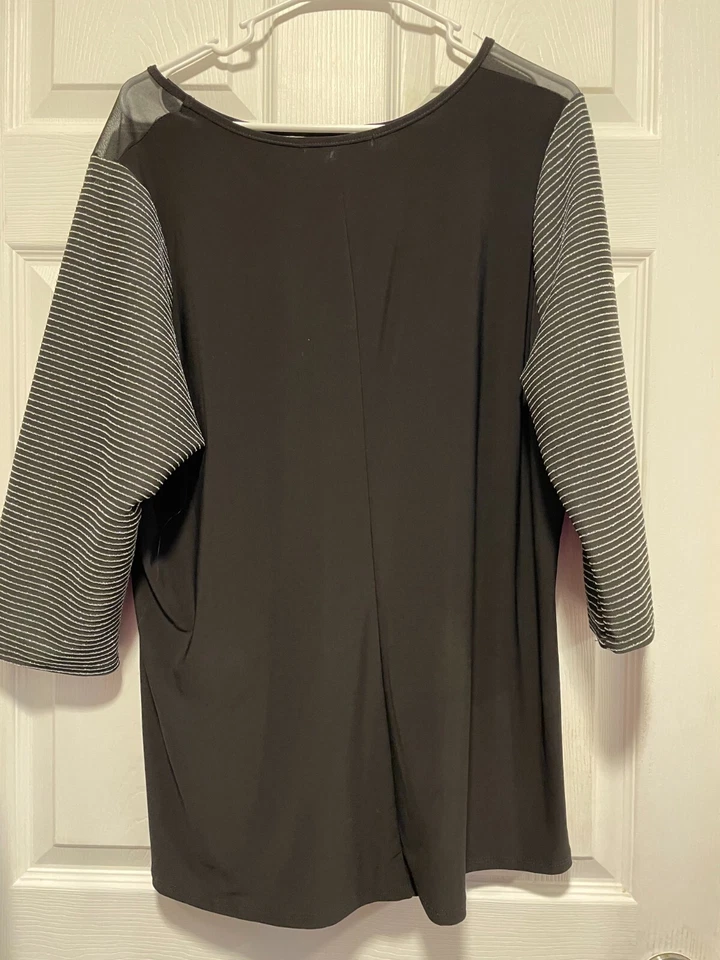 SUZIE IN THE CITY Top Camisa Blusa 3XL 24 Busto 54 Largo 28 Negro/Plateado Rayas Foto 2 de 4