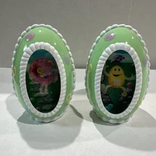 2 GREEN M&Ms EMPTY Plastic Holographic (2 images) Easter Eggs 4”x3”. Early 2k