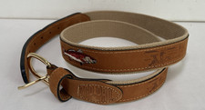 Zep-Pro Men Belt 38 Brown Leather Canvas Embossed Embroider Fish Brass Buckl USA