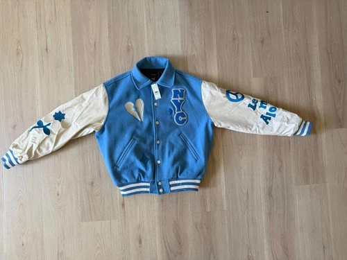 PacSun Varsity Jacket Mens M NWT Blue NYC Skeleton Chenille Patches $89.95 - product listing photo