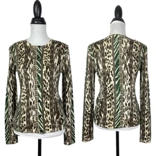 Worth New York Women's Small Wool Mixed Animal Print Button Cardigan Sweater