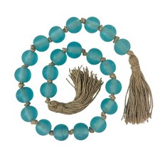 Light Blue Frosted Glass Bead Garland 46 Inch with Jute Tassels Coastal Decor