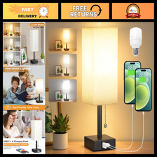 3 Color Temperature Bedside Table Lamp - USB C A Ports, Nightstand Light, LED Bu