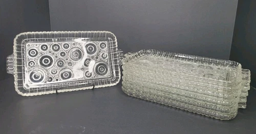 Set Of 7 1950's Anchor Hocking Colonial Lady Serva Snack Plates Glear Glass Vtg