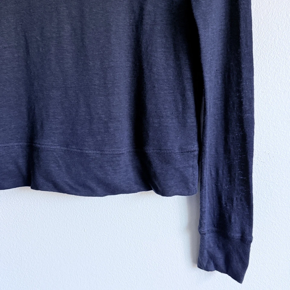 Blusa Top Vince Azul Marino Manga Larga Algodón Lino Para Mujer Talla S Foto 4 de 4