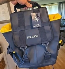 Vintage NAUTICA Spell Out Backpack Drawstring Bag Black Yellow Vtg 90’s See All 