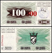 Bosnia & Herzegovina 100000 Dinara on 100 Dinara, 1993, P-56b, UNC