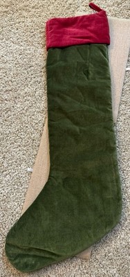 Long POTTERY BARN Christmas Stocking Velvet Red & Green GUC NO Monogram