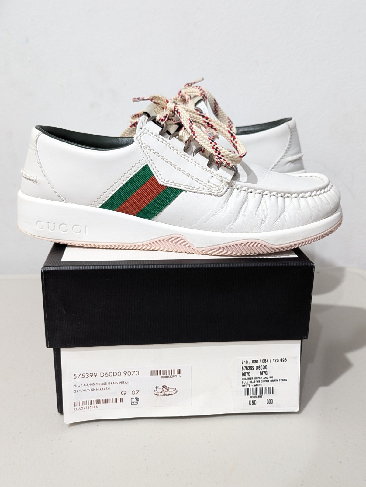 Gucci White Leather Web Lace Up Low Sneakers