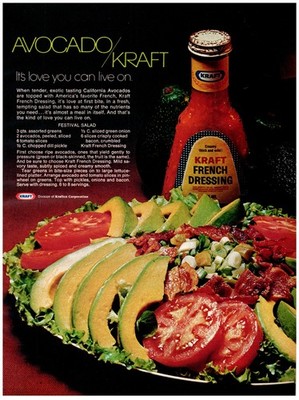 1972 PRINT AD Kraft Dressing Avocado Festival Salad Recipe 70's Home Cooking Ad