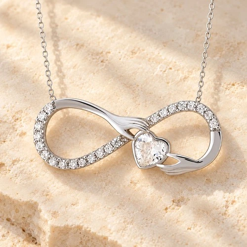 925 Silver Infinity Heart Hands Pendant Necklace Clear Sparkle Gift for Her - product listing photo