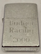 Zippo Classic Brushed Chrome Pocket Lighter Engraved "Budget Racing 2000"