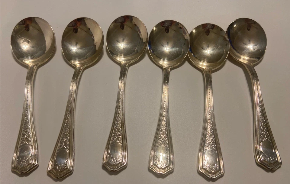 "Lote de 6 platos de sopa/cuchara Gumbo de 5 3/8"" MAKLBUKUUGH de Birks Regency Plate Silverplate" Foto 2 de 4