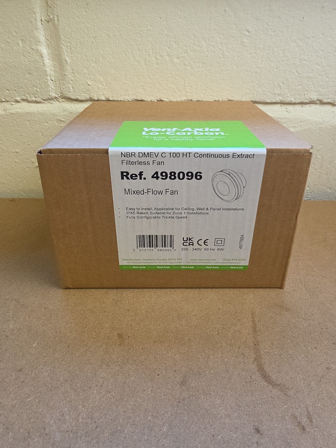 Vent Axia Extractor Fan 100mm NBR DMEV C Filterless Humidistat Timer IPX5 498096