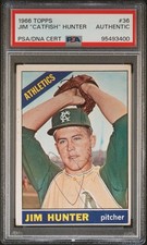1966 Topps Jim “Catfish” Hunter #36 - Signed - Vintage Auto - HOF PSA Authentic