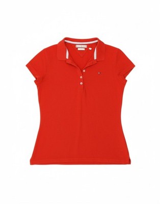 Tommy Hilfiger Damen Poloshirt Slim Fit UK 12 Medium Rot Baumwolle AI03