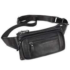 Leather Fanny Pack for Men Women, Belt Bag Fashion Waist Packs Small Black