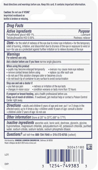 Visine Red Eye Hydrating Comfort Eye Drops Lubricant 2 pks of.28oz (EXP:12/2027)