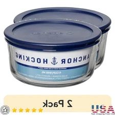 (2 pack) Glass Food Storage Container with Lid, 4 Cup Round BPA Free Ideal Meal