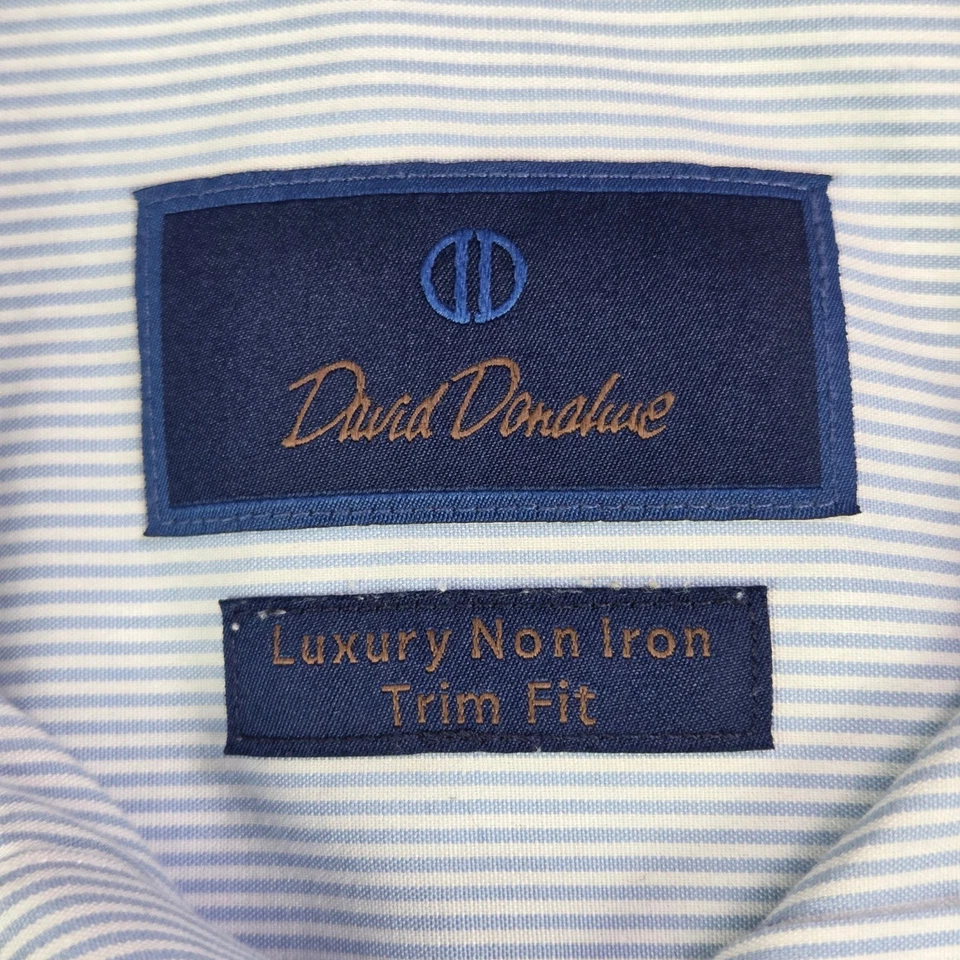 Camisa de vestir David Donahue para hombre de lujo sin ajuste de hierro a rayas 17 34 35 Foto 3 de 4