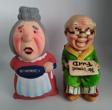 2 Vintage Lego & Brinn's Japan Ceramic Grandma Grandpa Retirement Coin Banks