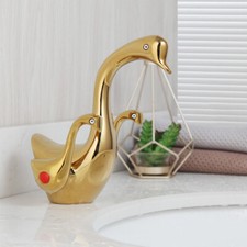 Gold Swan Bathroom Faucet Basin Sink Mixer Taps 2 Handles Deck Mounted Water Tap