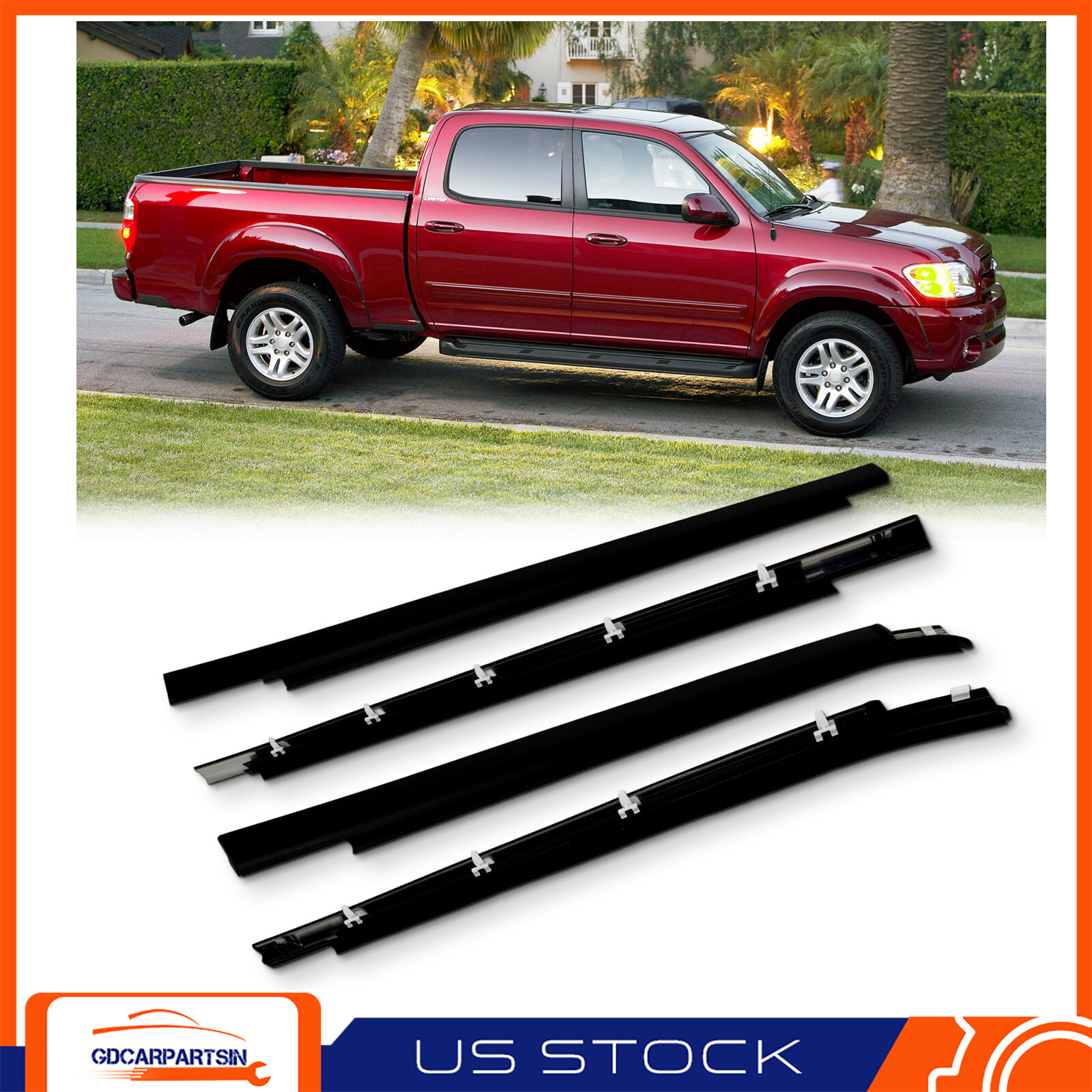4 Outer Window Moulding Seal Strips – Weatherproof Trim Fit 2000-06 Toyota Tundra