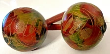 Cuban Style Maracas Pair Hand Carved and Painted  - Vintage