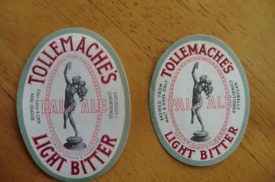 NEUWERTIGES PAAR TOLLEMACHE'S PALE ALE HELLBITTER BRAUEREI PAPIERFLASCHENETIKETTEN 