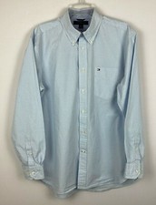 Tommy Hilfiger men's long sleeve dress shirt, Size L, lt blue gingham pattern