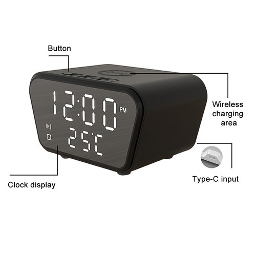 3 in 1 Digital Bedside Clock Advanced motion detection DVR Wireless charging - Photo 6 sur 12