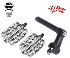 Vtg Stem Classic 21.1 Black & Pedals Double Square Twisted 1/2" Chrome