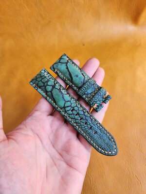 24/22 MM Green 100% Genuine Nubuck Ostrich Leather Skin Watch Strap Band FOR PAM