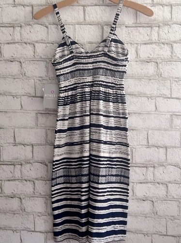 Nuevo con etiquetas Vestido Athleta Estampado Bahía Azul Blanco Rayas TALLA XXS Cintura Imperio Semiajustado - Imagen 4 de 9