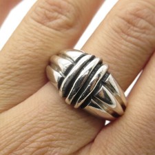 925 Sterling Silver Vintage Modernist Ribbed Ring Size 8.25