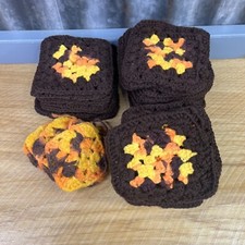 Vtg Lot of 34 Crochet Granny Squares Brown Yellow Orange 4x4" Loose Crafts
