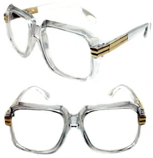 Men's Hip Hop 80's Vintage 607 Clear Lens Eye Glasses RUN DMC Clear Gold Frame