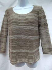 Ann Taylor Loft sweater M brn stripe marl metallic scoop 3/4 hi lo high low MINT
