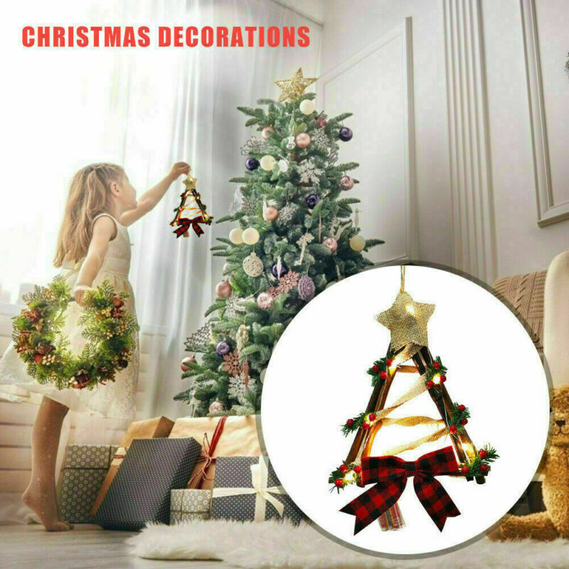LED Christmas Door Wreath Xmas Home Room Wall Hanging Garland Flower