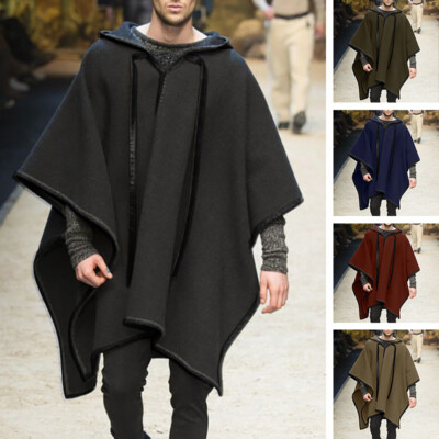 Mens Winter Poncho Cape Coat Jacket Cloak Loose Hippie Jumper