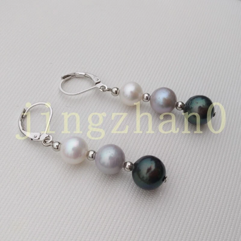 Pendientes Perfectos AAA Mar del Sur Negro Blanco Gris Perla Oro Blanco 14k P Foto 4 de 4