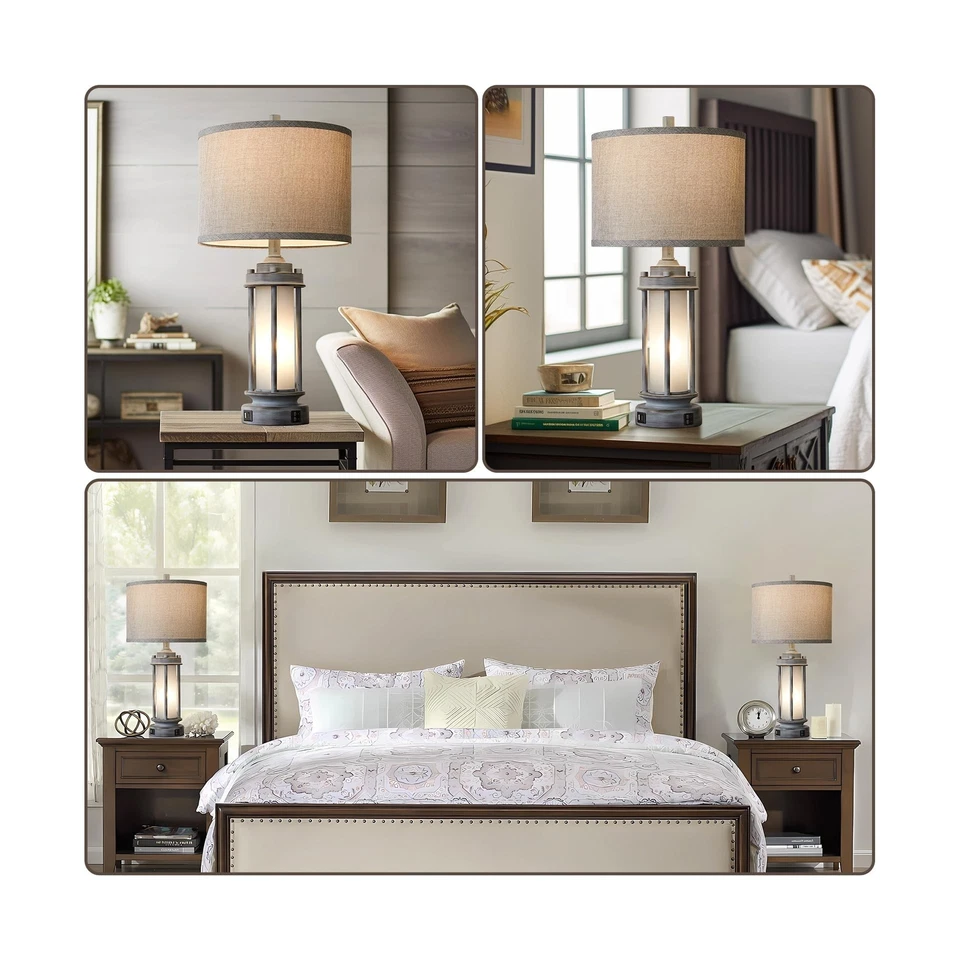 Set of 2 Rustic Table Lamps for Living Room, Farmhouse Vintage Nightstand Lam... - Image 4 of 4