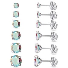6 Pairs Stud Earrings Set, Hypoallergenic Cubic Zirconia Earrings 316L Stainl...