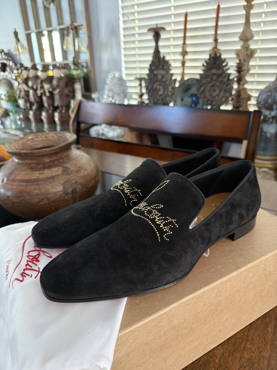 Christian Louboutin Dandelion Strass Logo Black Suede Loafer Christian Louboutin Dandelion Strass Logo Black Suede Loafer