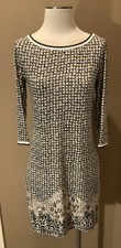 Max Studio S Black & Ivory Print Jersey Office Core Dress W 3/4 Sleeves