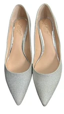 Jewel Badgley Mischka Silver Sparkle Metallic Royalty Heels Women's Size 8