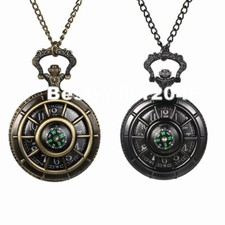 Hallow Deco Compass Analog Quartz Pocket Watch Necklace Chain for Men Women