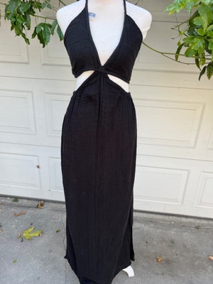 Elan Hamsa Black  Cut Out Sexy Halter Tie Back Maxi Dress  S  NWT