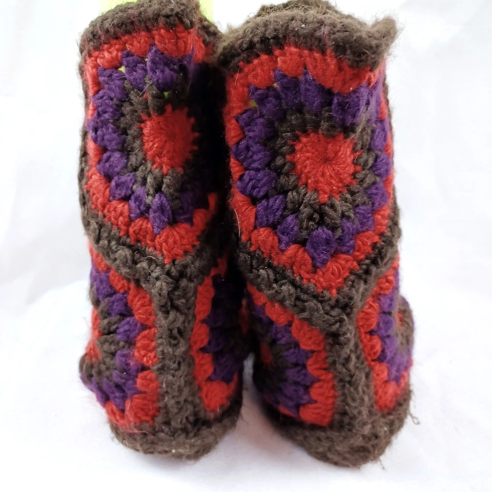 Botines de ganchillo hechos a mano zapatillas de casa caprichosas damas talla 7 boho Foto 4 de 4